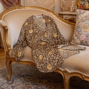 Vintage Victoria's Secret Gold Label Silk cheetah Gold Medallion Shirt Dress S